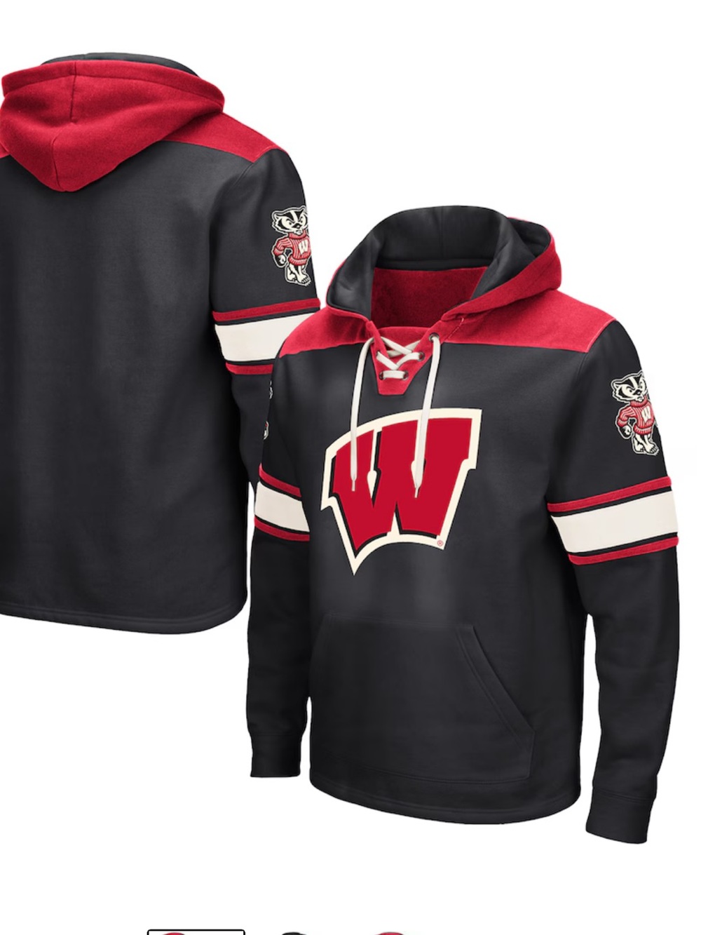 Wisconsin Badgers Hooded Men's Colosseum Hockey Lace-up Pullover Hoodie